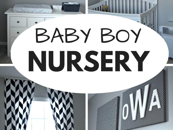A bright nursery using Navy Blue, Green, and gray colors. Click to see all of the photos!