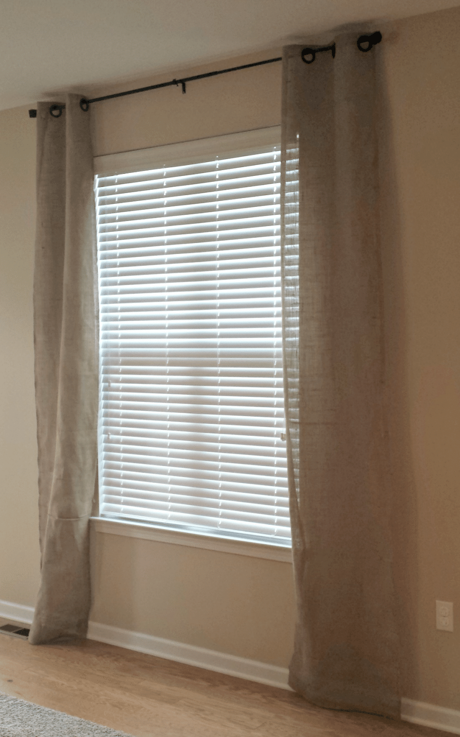 homemade panel curtains made with light beige canvas