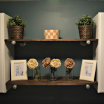 Our updated laundry room decor includes plenty of storage and shelves