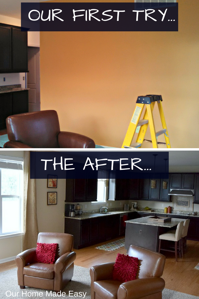 Before and after choosing a paint color for our new kitchen. We didn't do so well picking a color!