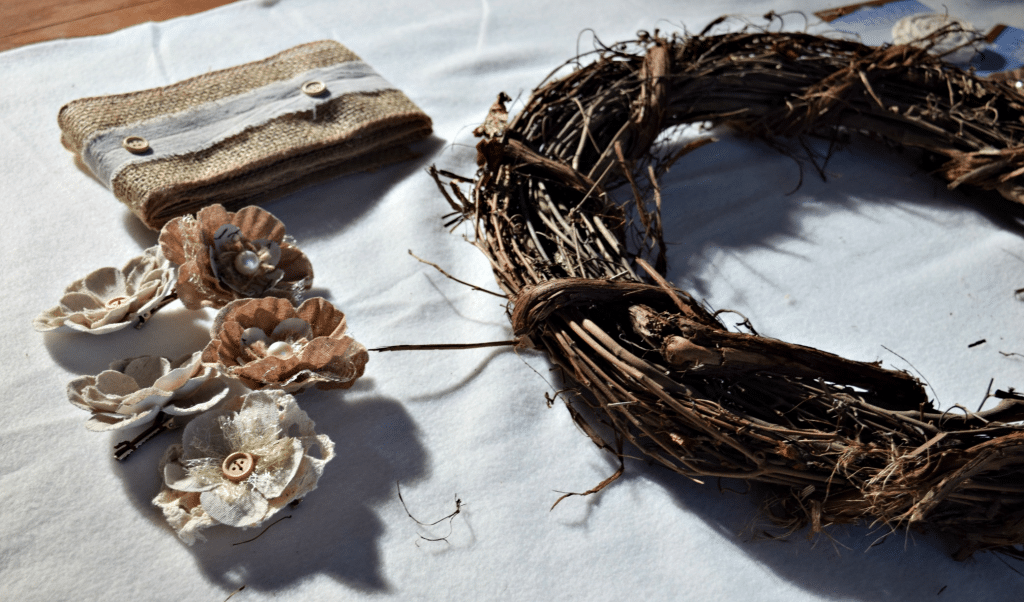 Using a pre-made rustic wreath makes this project so much easier and quicker to complete