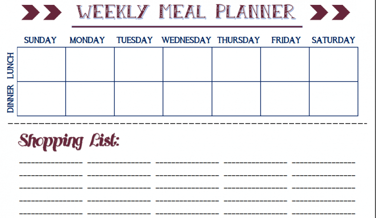 dinner planner for the week