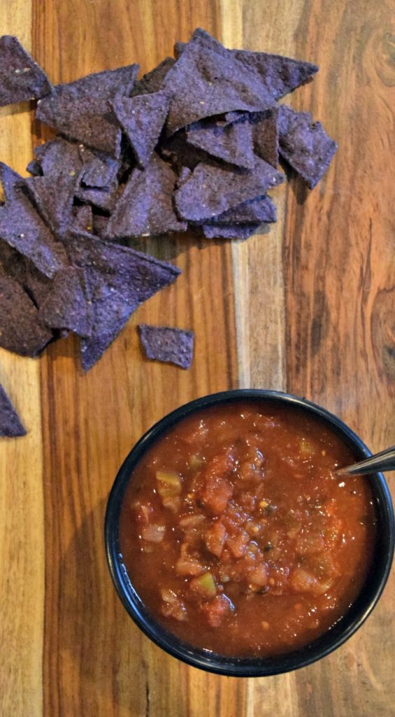 Blue corn chips and salsa are a classic taco night side dish, even with taco burger sliders