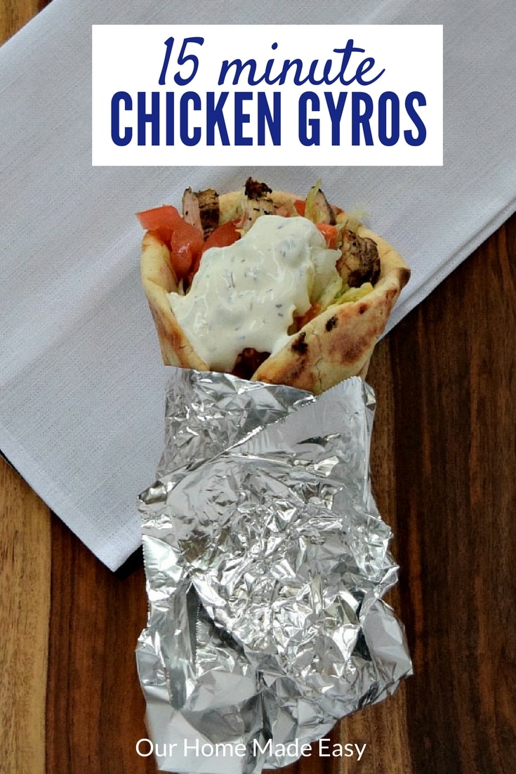 Are you looking for a quick dinner that is also healthy? Skip drive thrus and make these easy chicken gyros! They only take about 15 minutes to make.