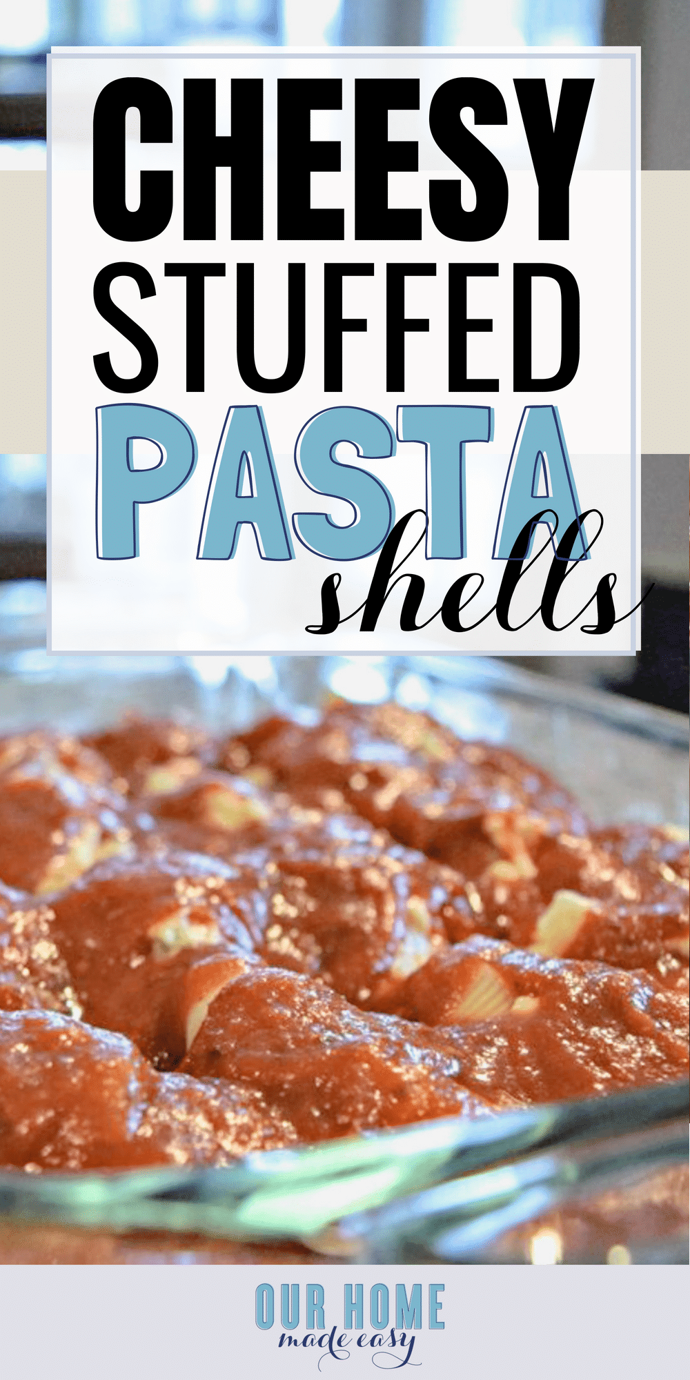 These Cheesy Stuffed Pasta Shells are the perfect family dinner recipe! They are easy to make and you can add in your own favorite toppings! #italian #dinner #recipe #pasta #dinnerrecipe