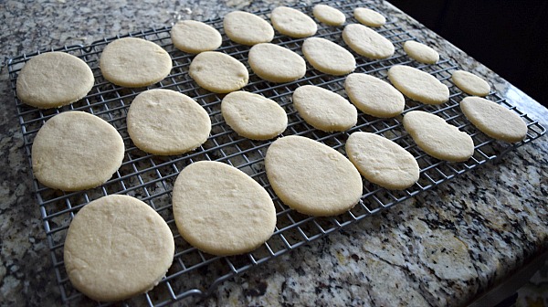 Perfectly baked Easter Egg sugar cookies are cooling and ready for decorating!
