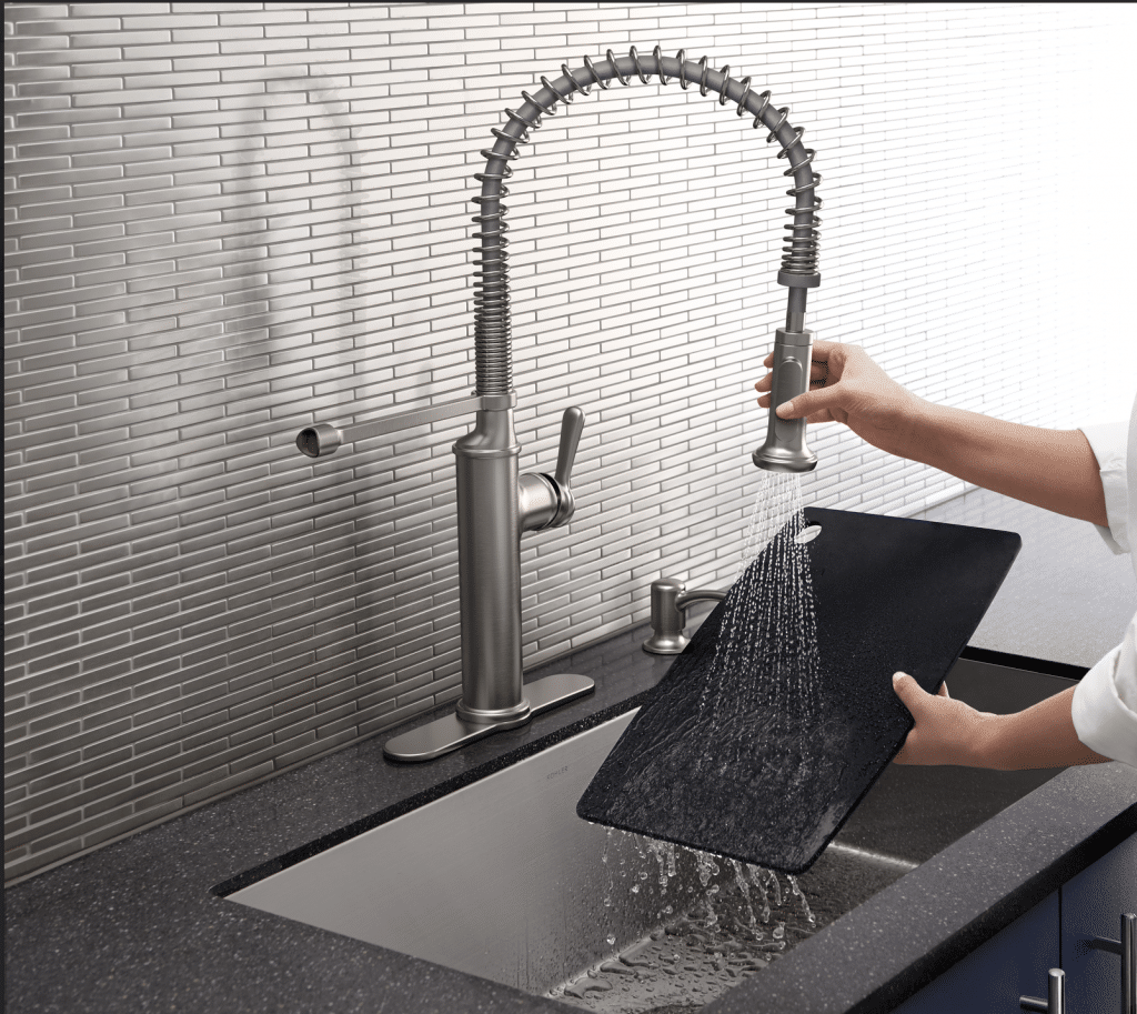 The Kohler Sous Faucet is operated with just one hand for easy use