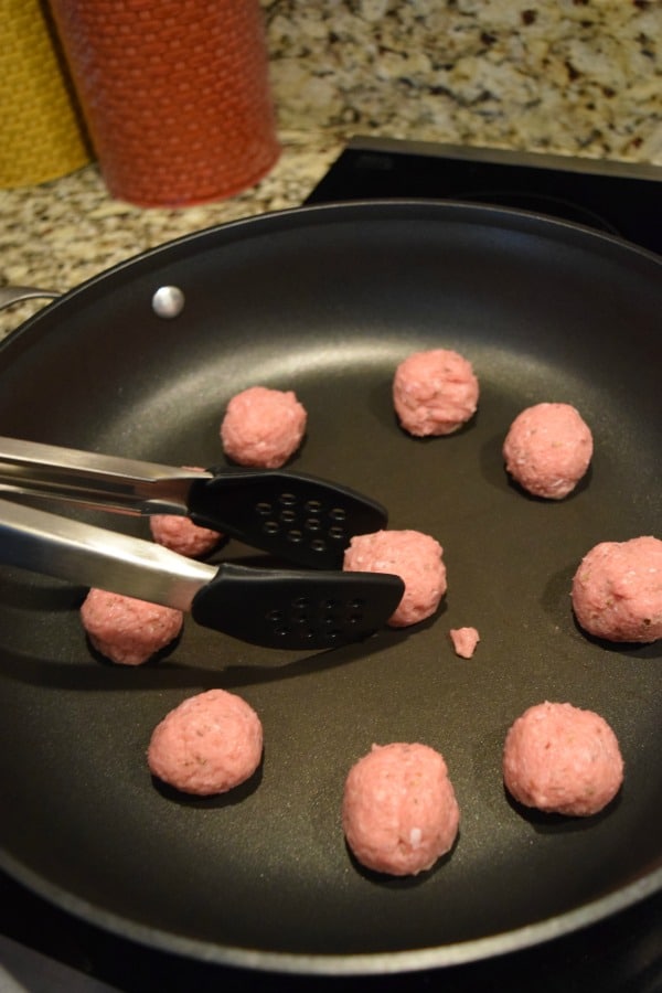 Make your turkey meatballs and quickly fry them up in a pan