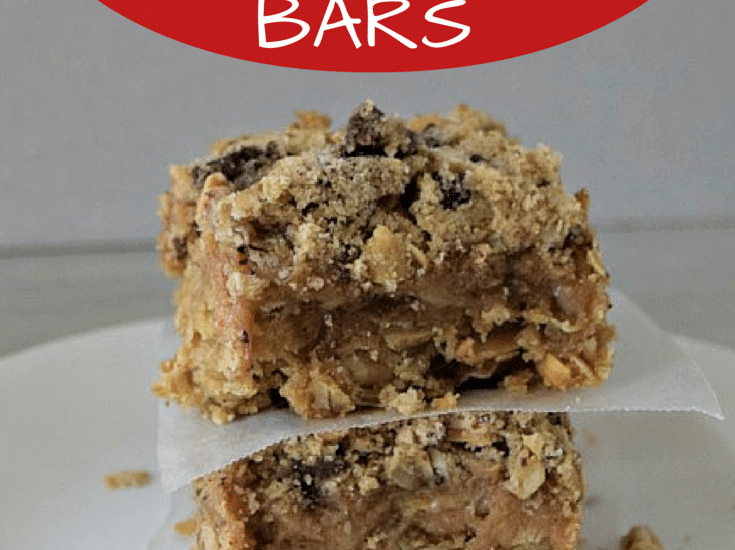 Peanut Butter & Chocolate Chunk bars! Perfect for a salty and sweet treat! Click to see the recipe!