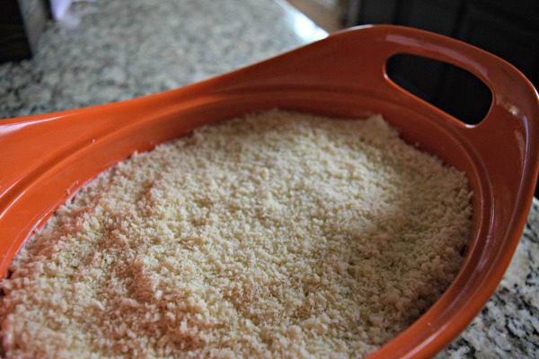 This creamy chicken casserole is chopped with seasoned breadcrumbs and baked