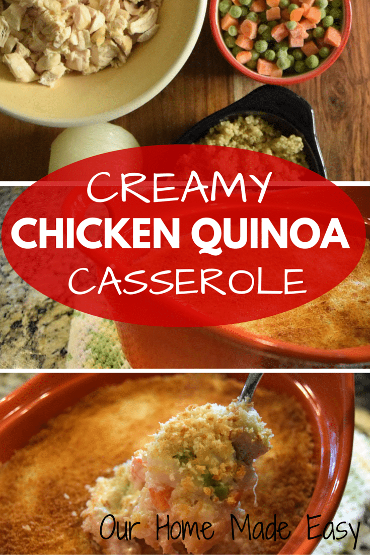 An easy casserole dish that uses chicken, quinoa, and veggies! Super yummy and family approved. Click to see the recipe!