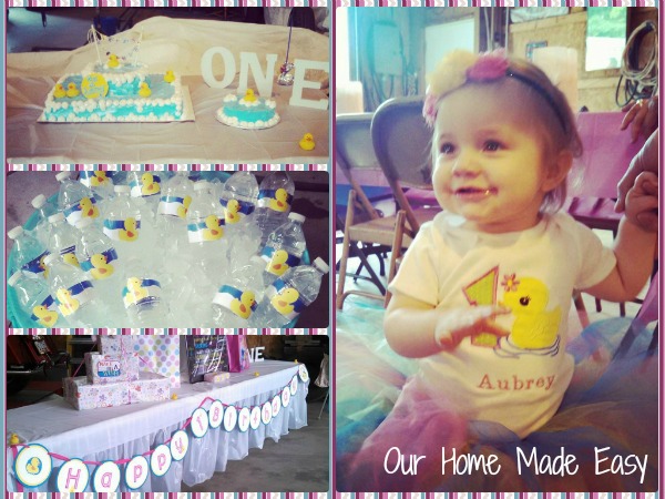 A collage of pictures from Aubrey's rubber ducky birthday party