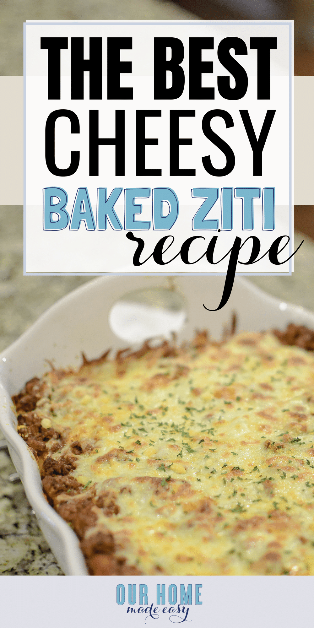 This a perfect Sunday night dinner! This easy baked ziti is super easy to make and feeds a large family! Click to see the recipe #dinner #pasta #dinnerecipe #italian #cheese #yum