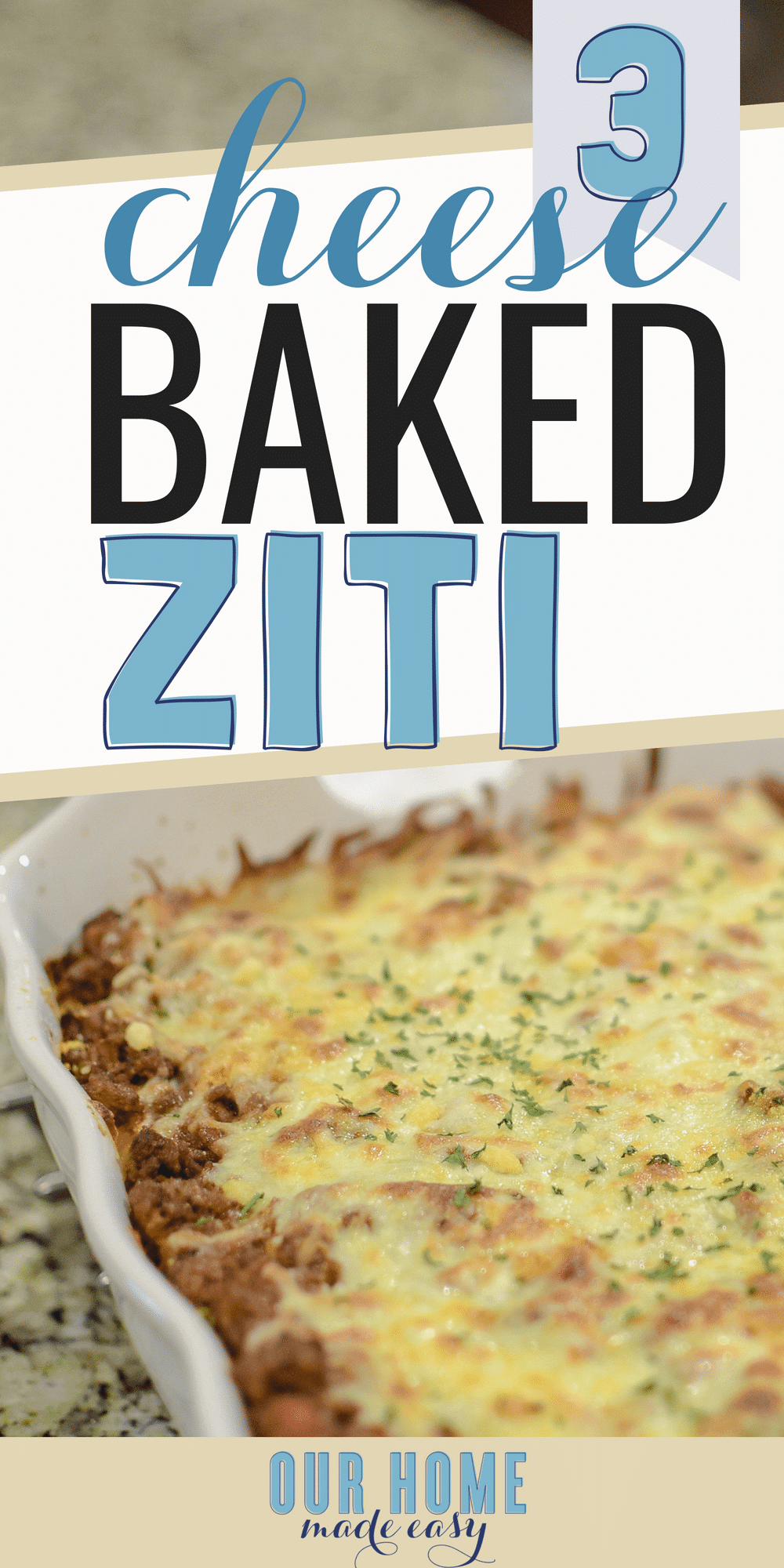 This easy baked ziti is super easy to make and feeds a large family! Click to see the recipe #dinner #pasta #dinnerecipe #italian #cheese #yum