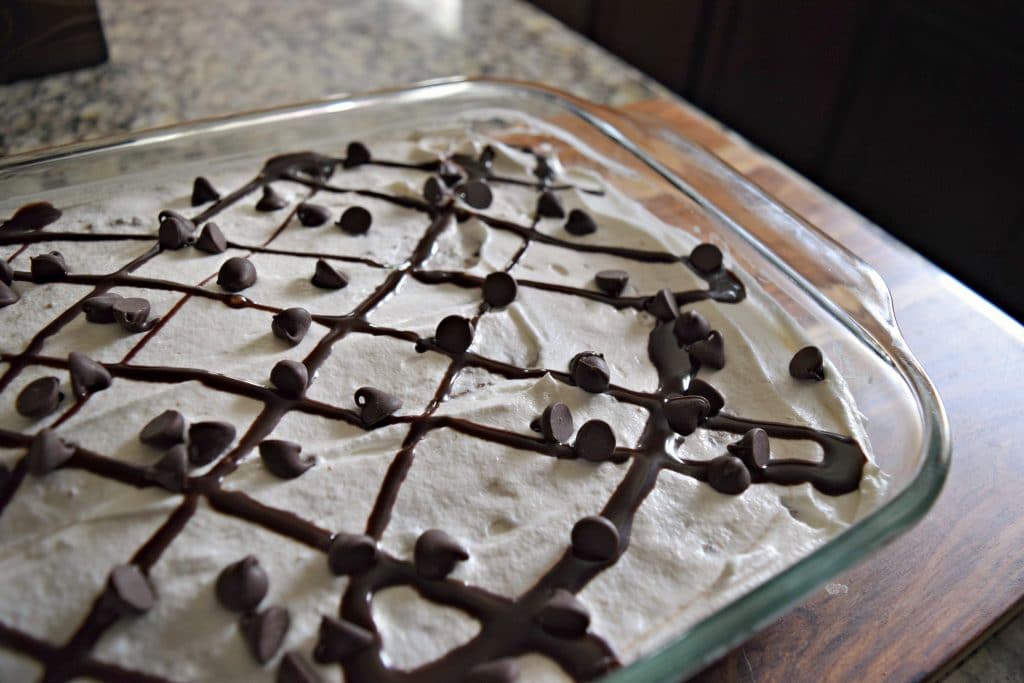 Make this delicious chocolate chip cookie dough dessert in just a few simple steps.