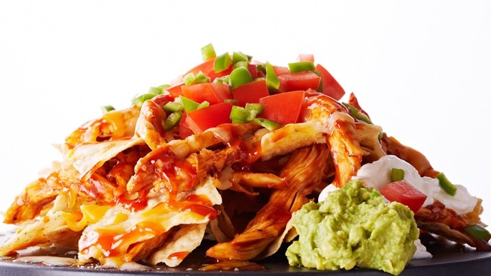 Loaded BBQ nachos are a fast and easy dinner the family will eat up