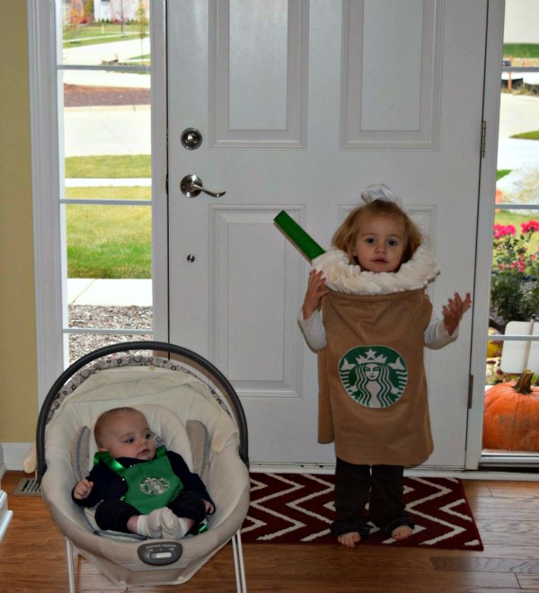 Make your own Starbucks Halloween Costume! This step by step tutorial includes picture sof the steps and materials needed for the project! Includes steps for making a coordinating Barista Apron for a sibling! Click to see how to make a your kid's coolest costume!