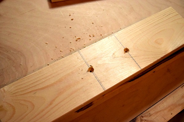 Mark where to put the decorative handles for your DIY wood tray