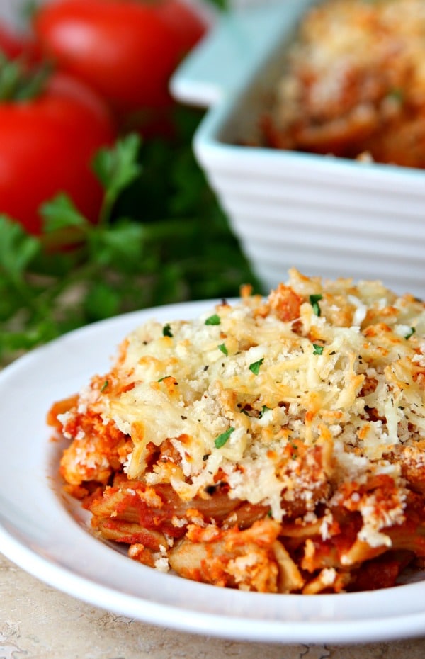 Dump and Bake Chicken Parm casserole is a fresh twist on a classic dish that takes half the time to make
