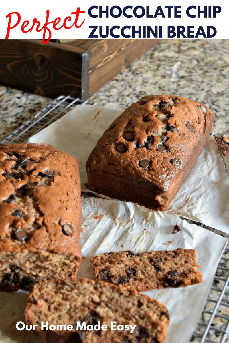 The perfect recipe for zucchini bread! Its has yummy chocolate and it is FULL of moisture and so easy to make. Click to see how it's made!
