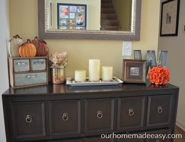 Check out our home's fall decorations! The include a mix of store bought decor and lots of DIY!