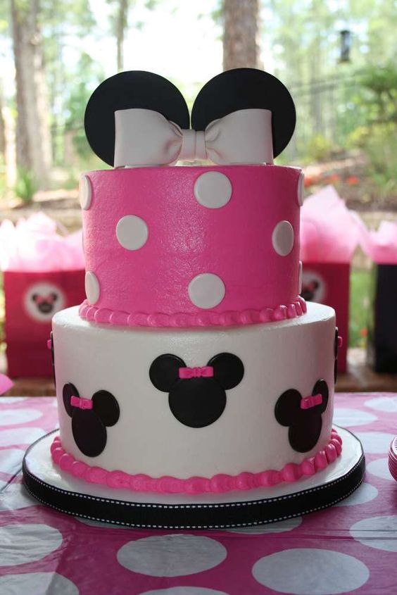 This Minnie Mouse 3-tier birthday cake is perfect for a Minnie Mouse Birthday Party 