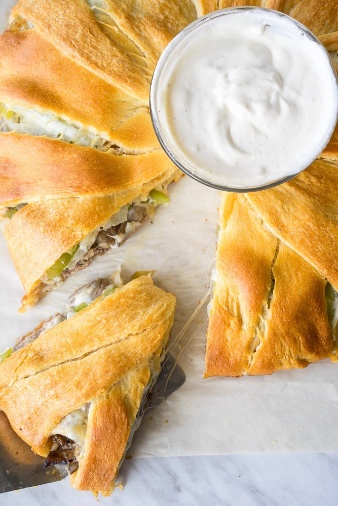 Philly Cheesesteak Crescent Ring is perfect for a party or family dinner