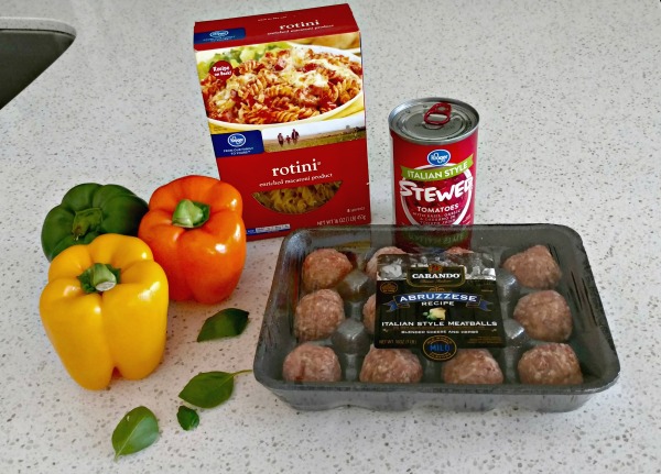 Italian meatballs, peppers, tomato sauce, and rotini pasta is all you need to make this delicious Italian dish