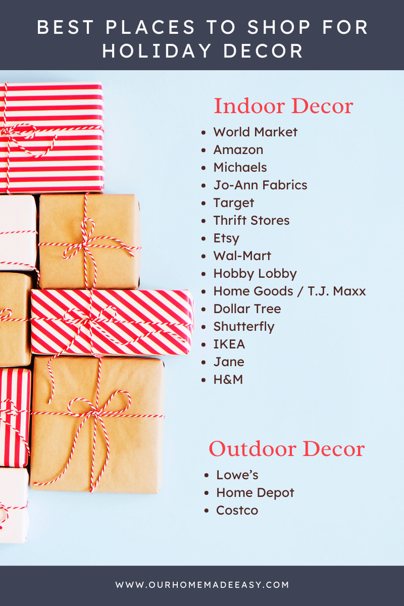 List of where I can buy Christmas decorations stores