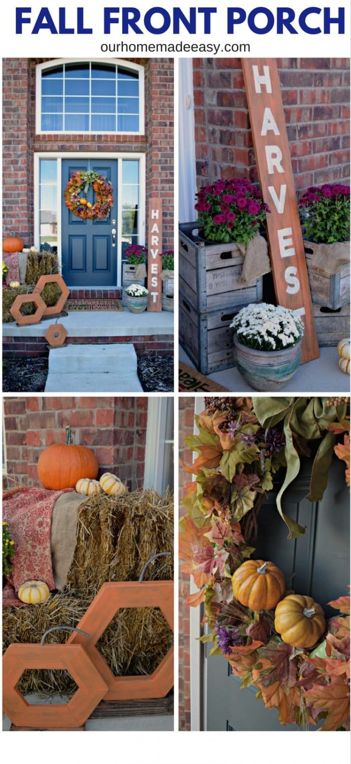 A small front porch decorated for fall! Includes a few DIY projects with easy home decor that any busy mom can knock out during naptime!