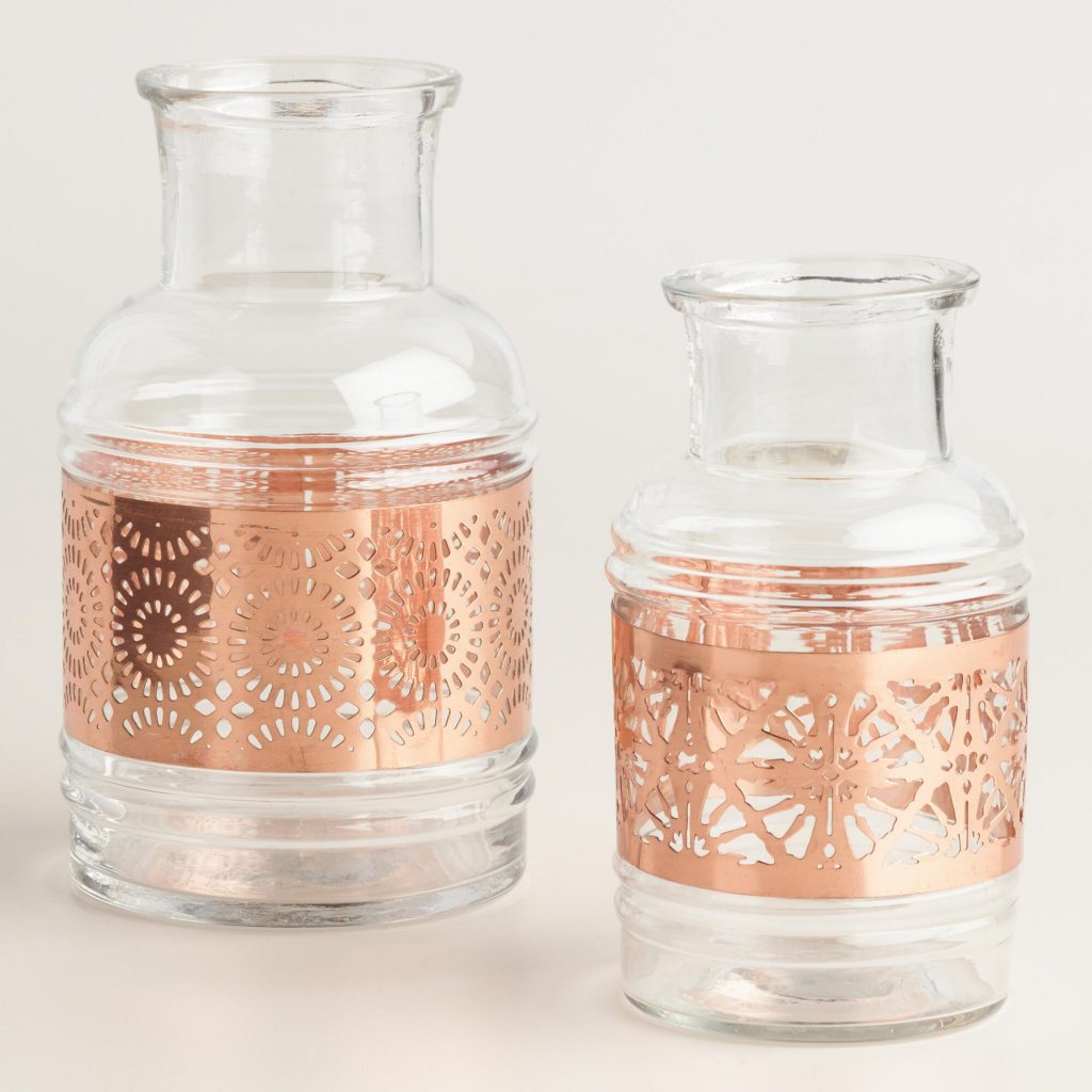These Copper Laser Cut Glass Vases can be completed with a few colorful flowers