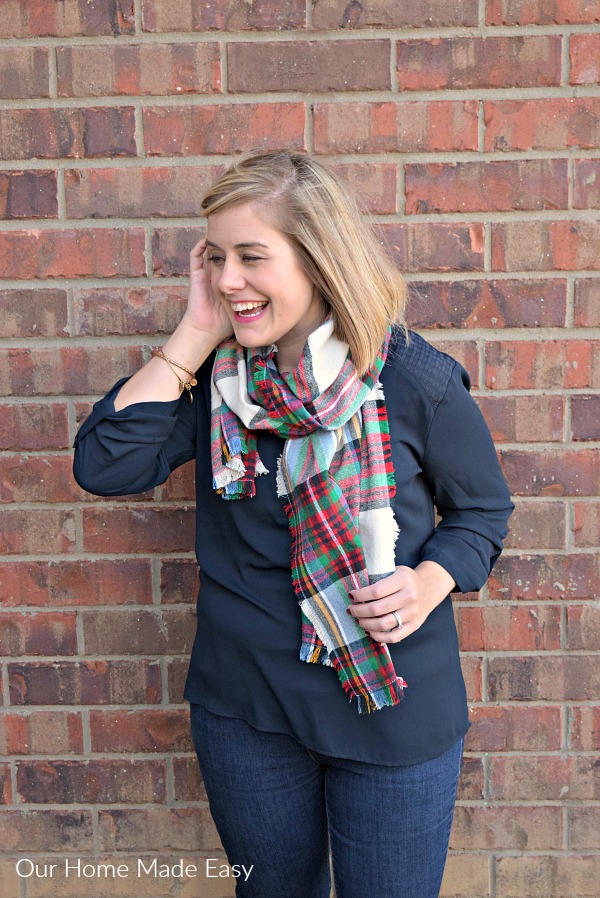 this diy plaid scarf is made with store bought fabric. use this fabric guide to find the perfect diy scarf fabric