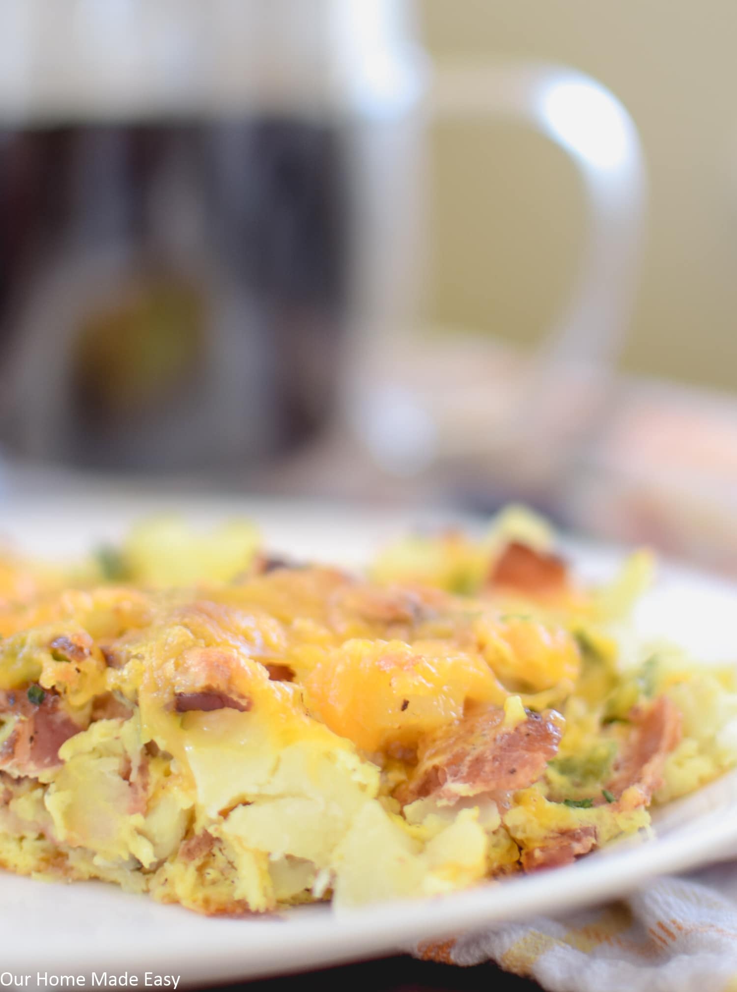 a simple cheesy breakfast casserole is a great weekend breakfast for the family