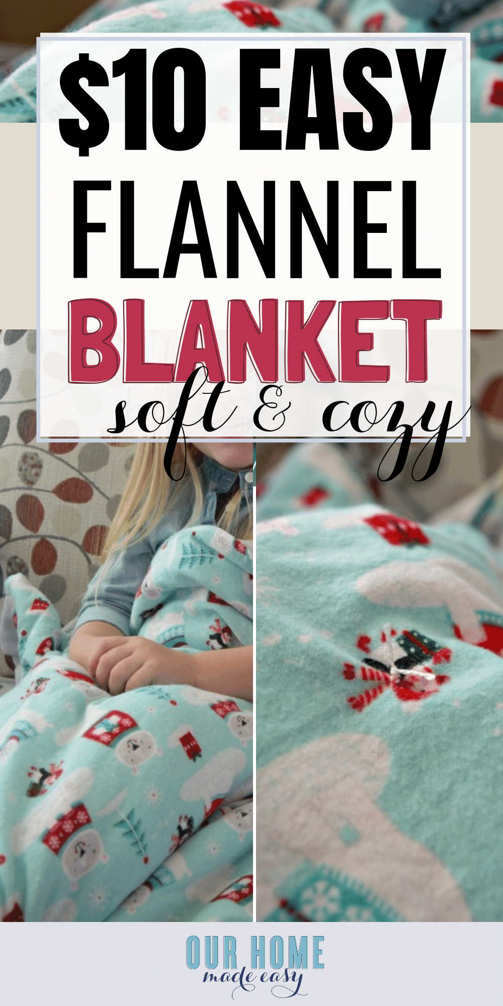 How to make $10 DIY flannel blankets for kids! An easy sewing tutorial with pictures and steps included!