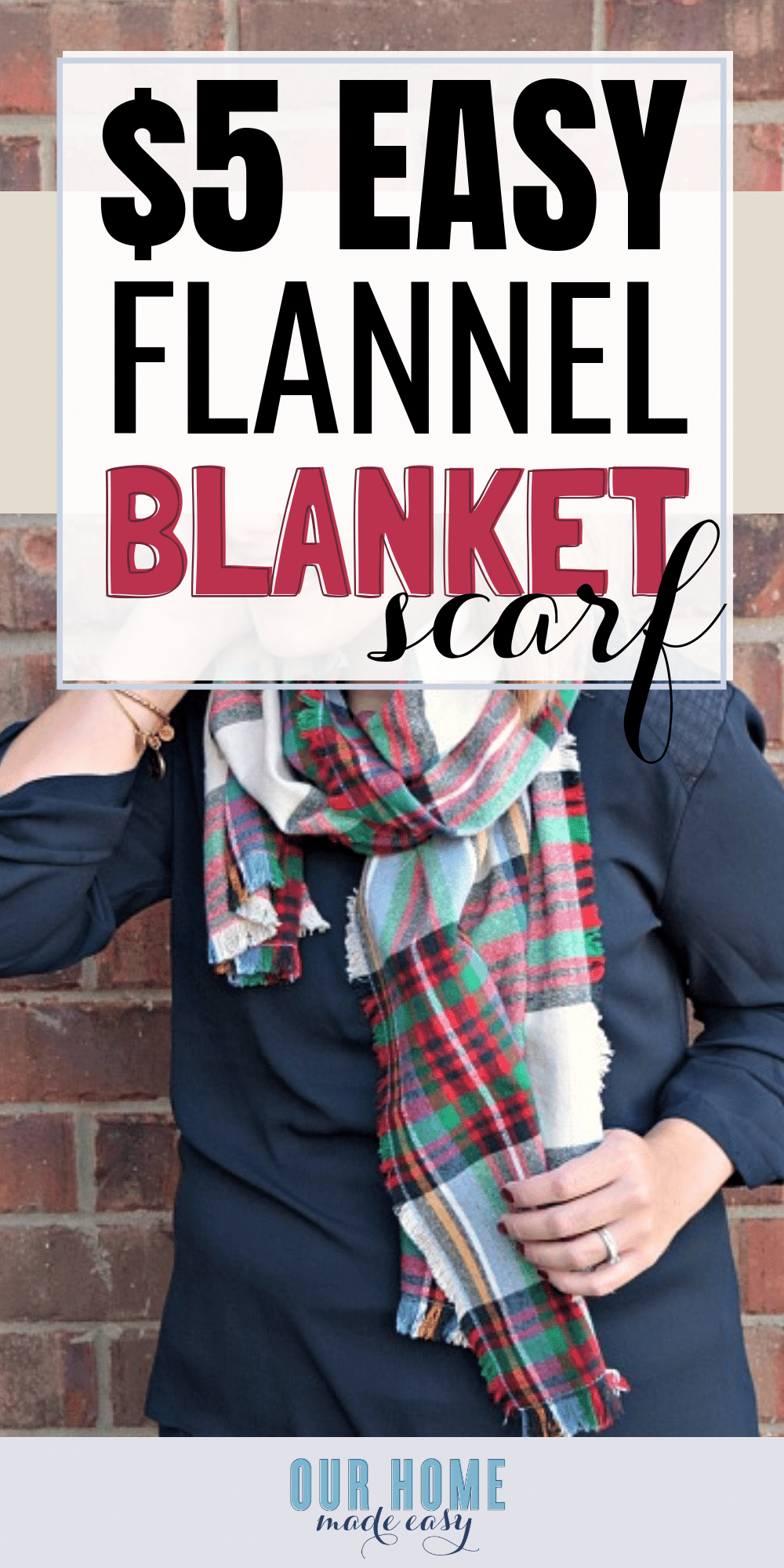 DIY blanket flannel scarf for under $5! You can adjust the size & choose your favorite pattern. Click to see how easy it is to make! #fall #clothing #scarf #flannel #sewing 