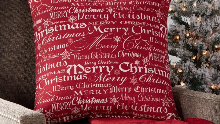 Cozy Pillow-Red with Merry Christmas words in various fontstyles