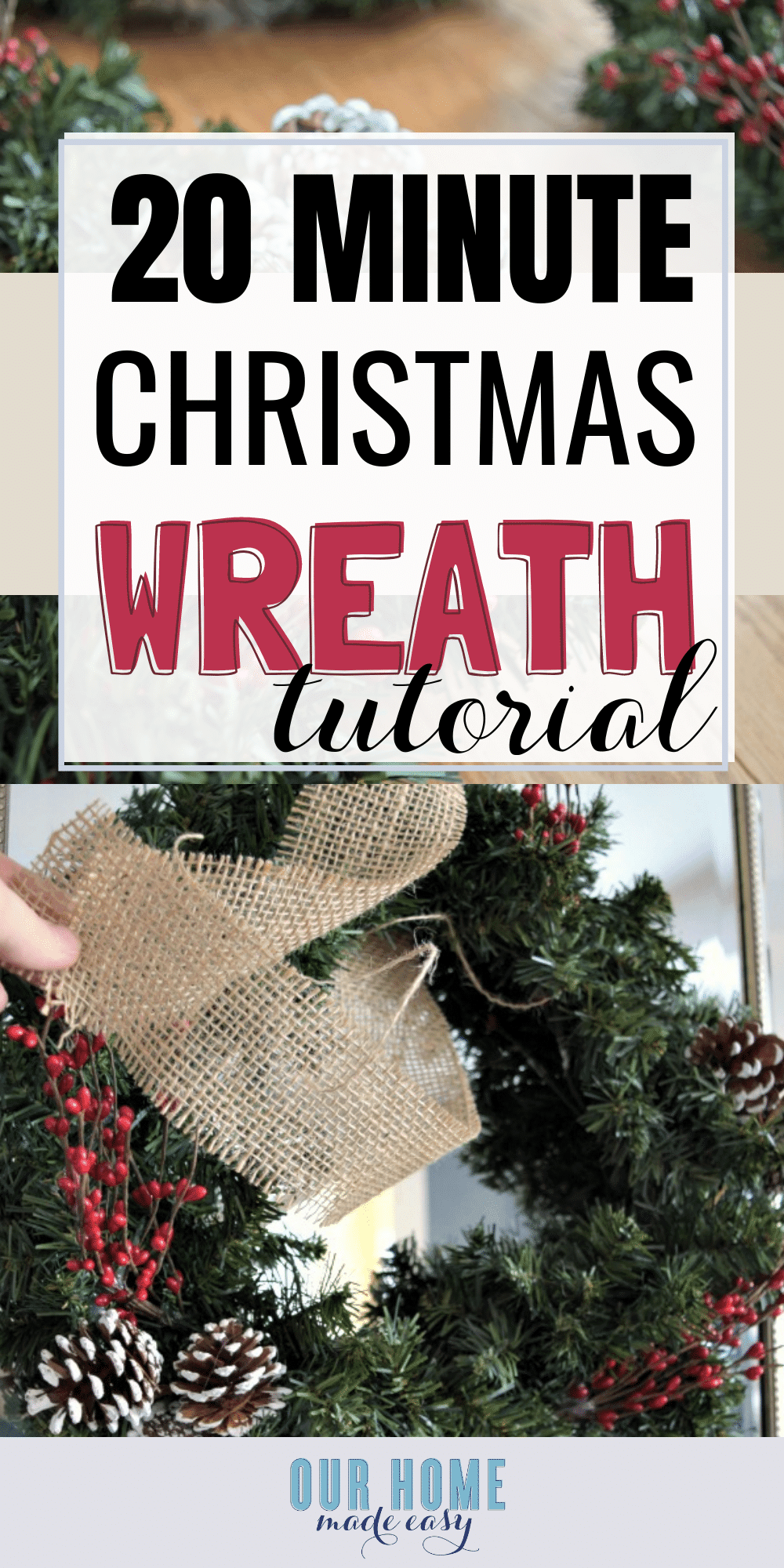 Make this quick Christmas wreath for just a few dollars! Budget Christmas decor can still look great! They look great hanging together. Click to see the tutorial for the wreaths! #christmas #home #wreath #homedecor