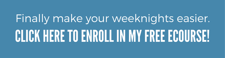 Blue banner with white text. Text reads "finally make your weeknights easier, click here to enroll in my free course
