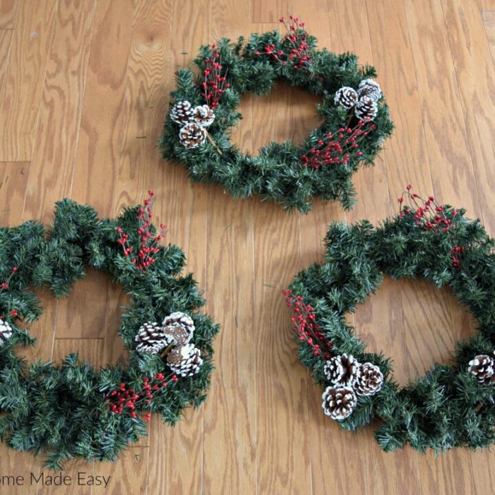 Make this super easy and budget friendly Christmas Wreath! It's only a few dollars. Click to see the steps.