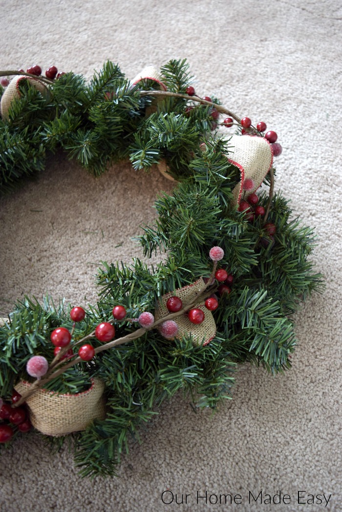 I used holly berry garland for my Pinterest inspired Christmas wreath.