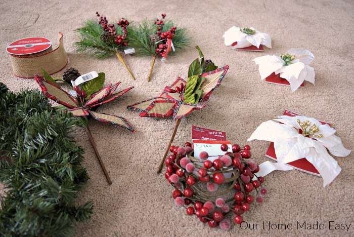 Here are all the supplies I needed to make my very own Pinterest-inspired Christmas wreath!