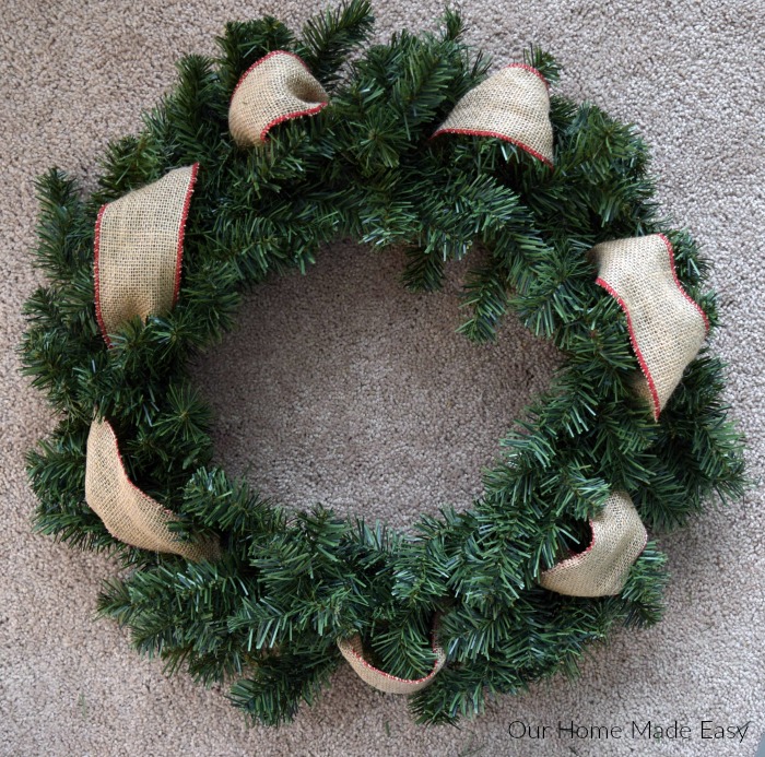 Weave the ribbon throughout your Christmas wreath