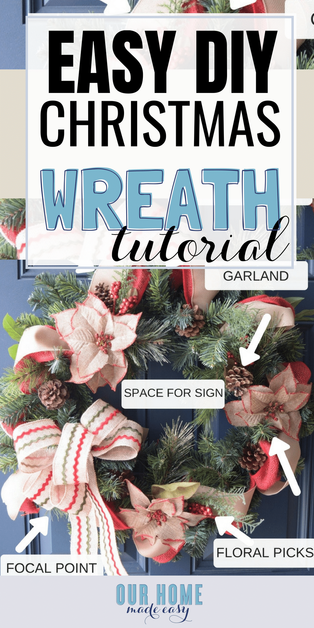 Make this pretty Christmas wreath with this simple formula! Now you can have a Pinterest inspired wreath easily (and its mistake proof)! #Chrismas #home #wreath #homedecor