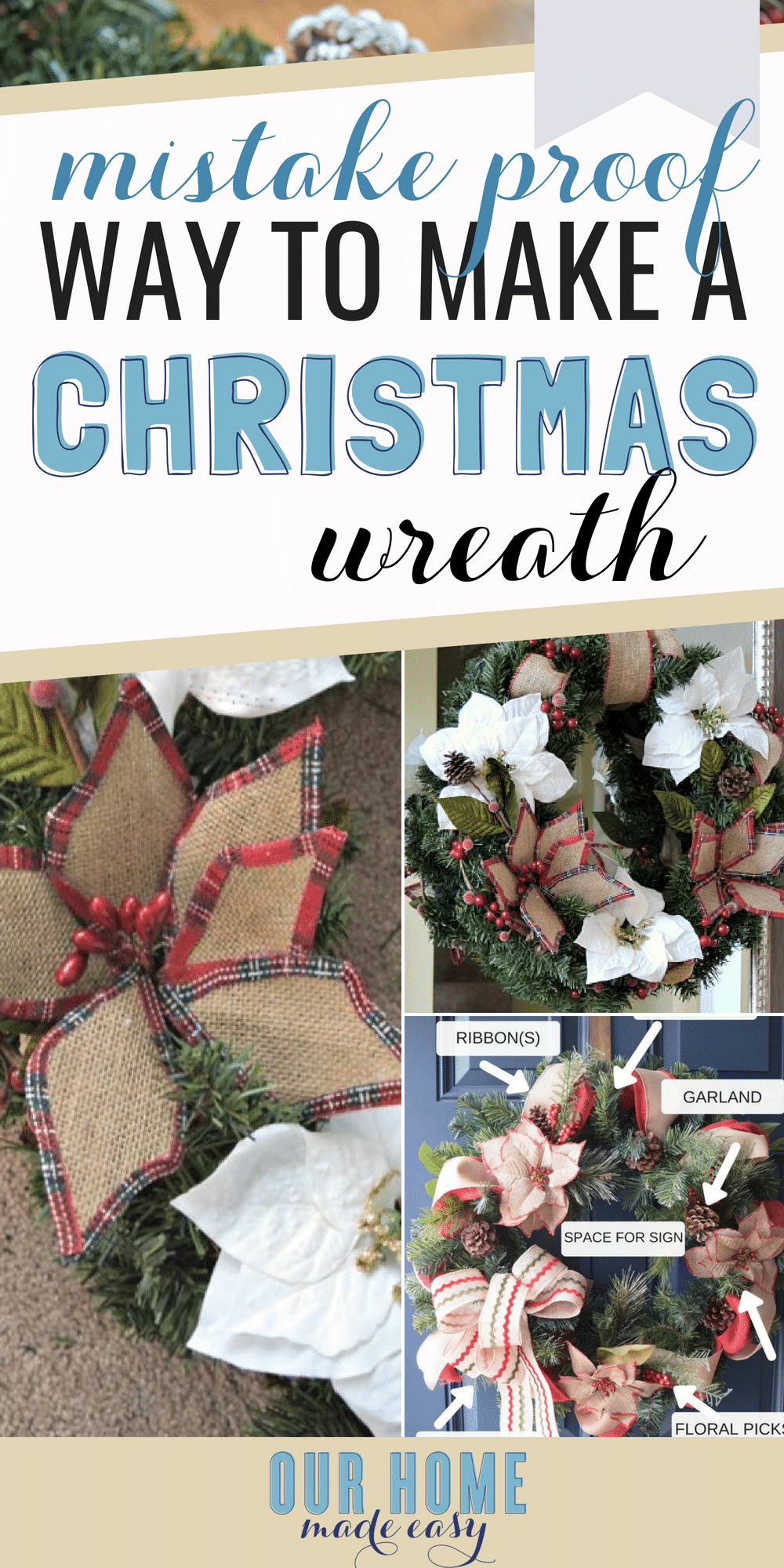 Make this pretty Christmas wreath with this simple formula! Now you can have a Pinterest inspired wreath easily (and its mistake proof)! #Chrismas #home #wreath #homedecor