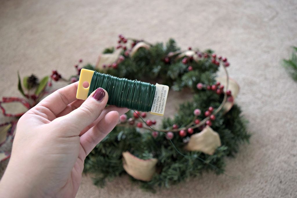 Use floral wire to attach the garland to your Pinterest Christmas wreath