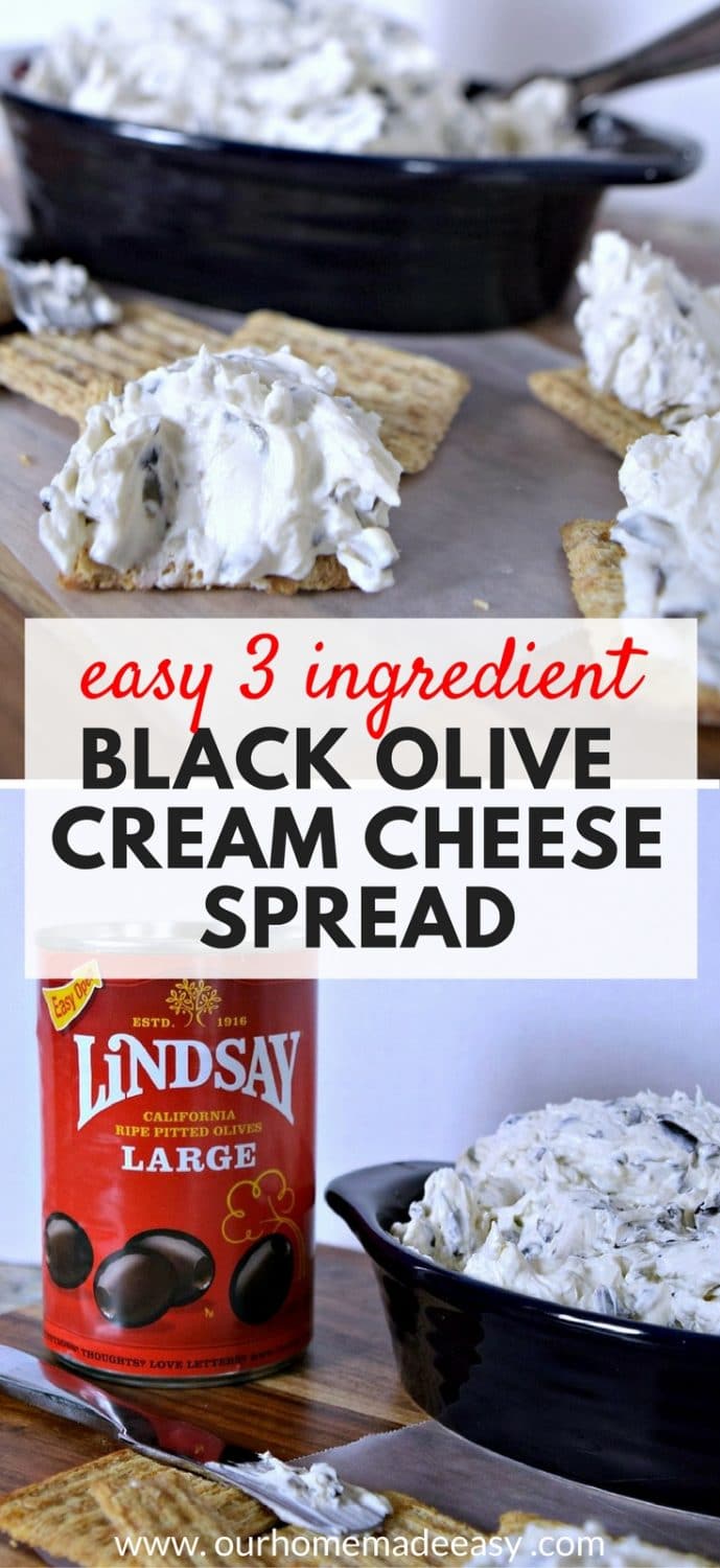 Make this easy appetizer with only 3 ingredients! Black Olive Cream Cheese Dip #sponsored