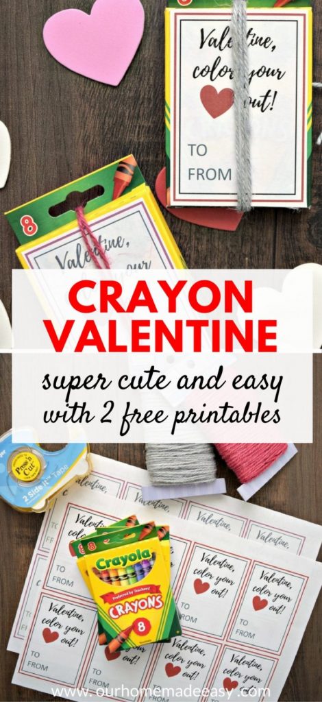 An easy non candy valentine for kids! Crayon box printable