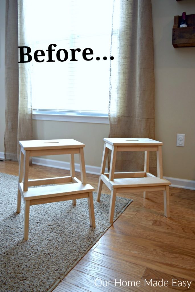 We spruced up these ikea bekvam step stools for the kids! Here's what the step stools looked like before their makeover