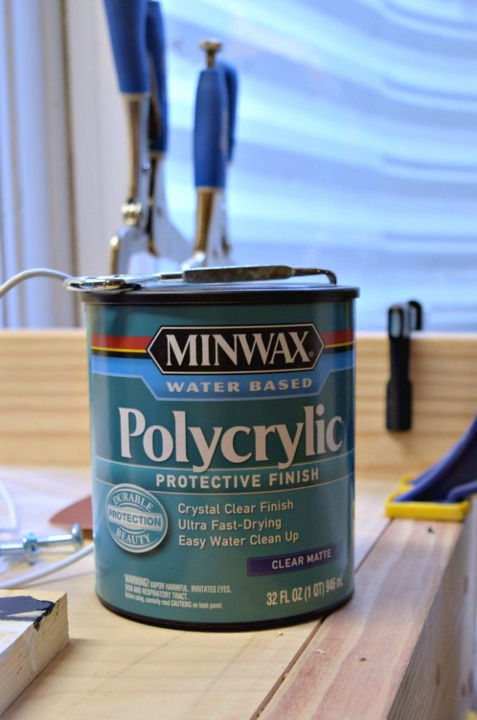 We used this polycrylic protective finish to seal the finish of the step stools