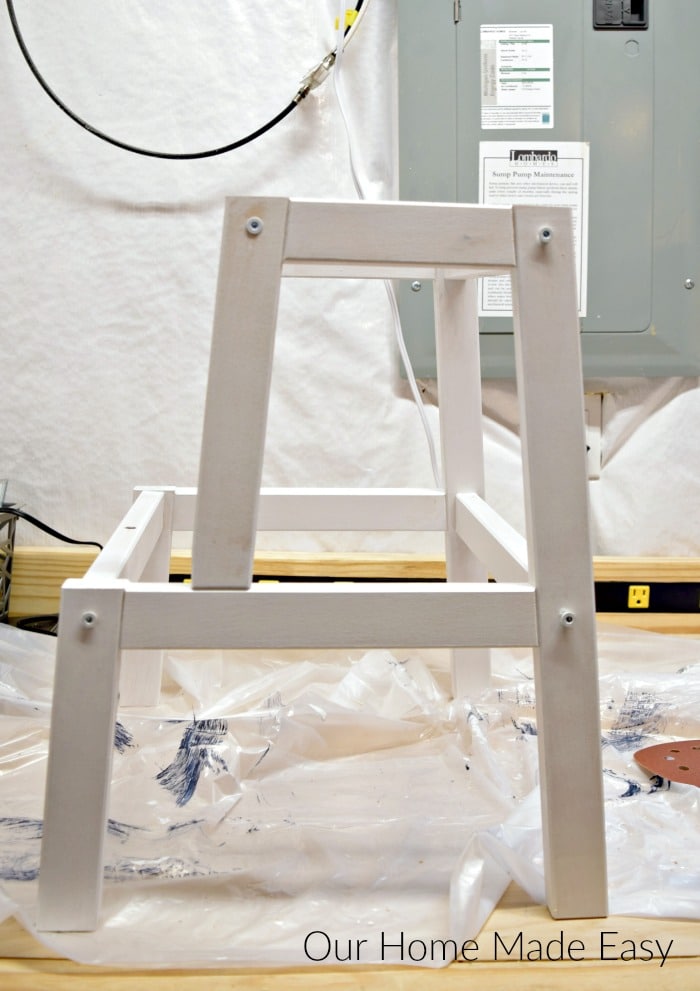 We painted the legs of the ikea bekvam stools white, but you can choose any paint color you like!